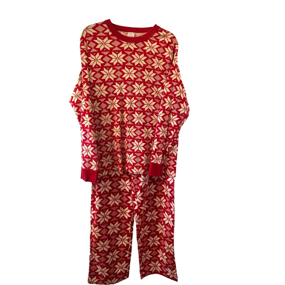 Hanna Andersson Red White Snowflake Organic Cotton Pajama Set XL Top L Pants